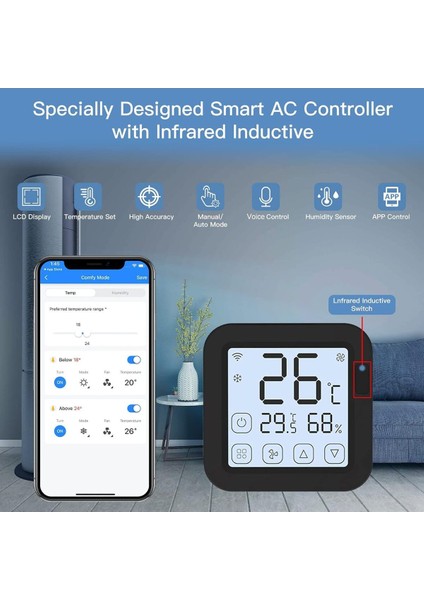 Tuya Destekli Akıllı Wifi Ir Klima Kontrolü Denetleyici Termostat LCD Ekran Sıcaklık Nem Sensörü fiyatları