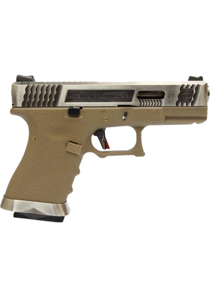 We Glock G19 T8 Gümüş Kızak & Namlu Tan Gövde Gbb Airsoft Tabanca