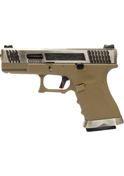 We Glock G19 T8 Gümüş Kızak & Namlu Tan Gövde Gbb Airsoft Tabanca fiyatları
