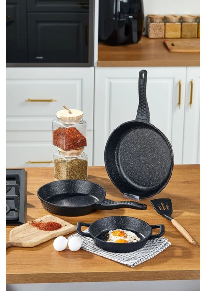 Döküm Granit 3 Parça Tava Sahan Seti, Siyah, 20-24-28CM fiyatları