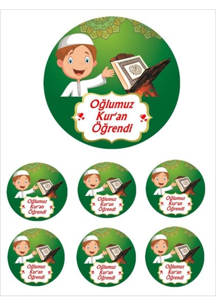 Yenilebilir Pasta Resmi Oğlumuz Kur'an Öğrendi Pirinç Kağıdından 6- 8- 10 Kişilik Pastaya Uygun 16 cm