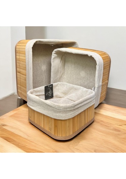 3’lü Bambu Kare,çok Amaçlı,düzenleyici Organizer,banyo,mutfak Sepeti
