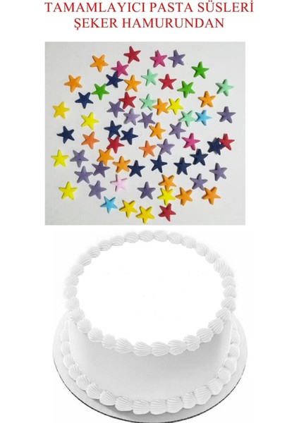 Şeker Hamurundan Pasta Tamamlayıcı Süs Renkli Yıldızlar Modeli