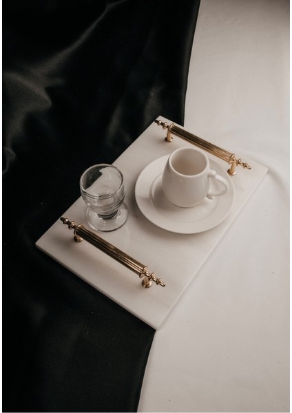 Mermer Damat Kahvesi Tepsisi ve Fincan Takımı, Metal Kulp, Şık ve Zarif Tasarım modelleri