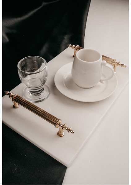 Mermer Damat Kahvesi Tepsisi ve Fincan Takımı, Metal Kulp, Şık ve Zarif Tasarım indirimleri