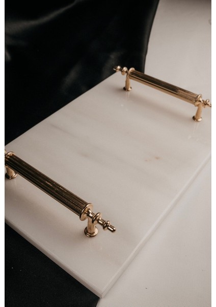 Mermer Damat Kahvesi Tepsisi ve Fincan Takımı, Metal Kulp, Şık ve Zarif Tasarım