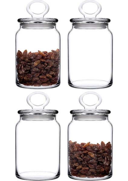 Beyaz 4'lü Cam Kapaklı Orta Kavanoz Seti, 860CC, Şık ve Kullanışlı Mutfak Düzeni