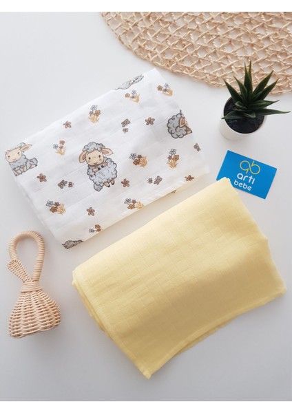 Yumuşak 2'li Pamuklu Müslin Örtü ve Battaniye, Bebek Kundak, Omuz Bezi, Emzirme Örtüsü