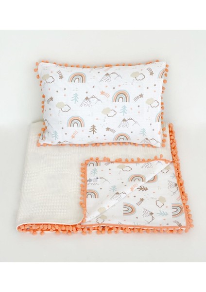 Renkli Çok Amaçlı Çift Kat Müslin Battaniye ve Yastık Seti