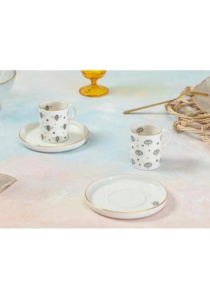 Turuncu 2 Kişilik Kahve Takımı, Şık ve Zarif Tasarım, 85CC Kapasiteli