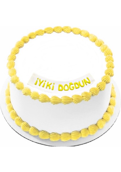 Şeker Hamurundan Iyi Ki Doğdun Yazı Beyaz Üzerine Sarı Renk Pasta Süsü fiyatları