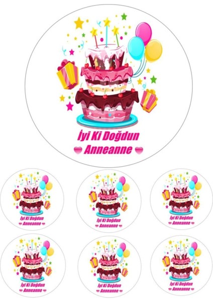 Yenilebilir Pasta Resmi I. k. d. Anneanne Pirinç Kağıdından 6- 8- 10 Kişilik Pastaya Uygun 16 cm