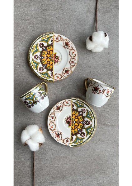 Iki Desenli Çift Kişilik Kahve Fincan Takımı, Beyaz, Monaca Serisi