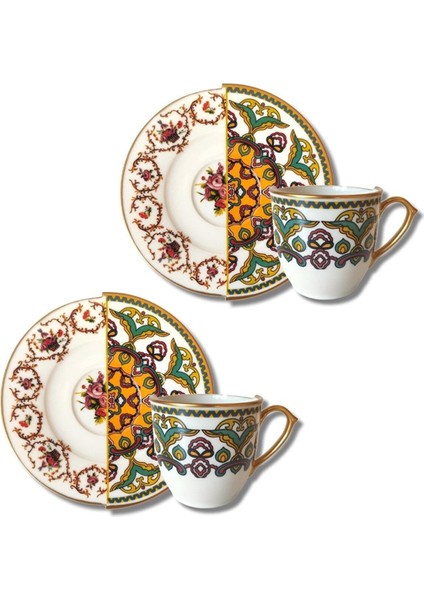 Iki Desenli Çift Kişilik Kahve Fincan Takımı, Beyaz, Monaca Serisi fiyatları