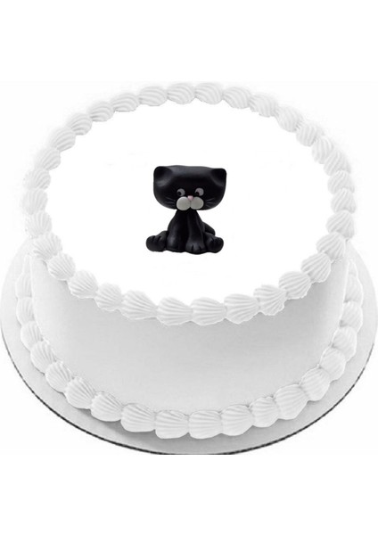Şeker Hamurundan Pasta Tamamlayıcı Süs Siyah Kedi Modelli Figür