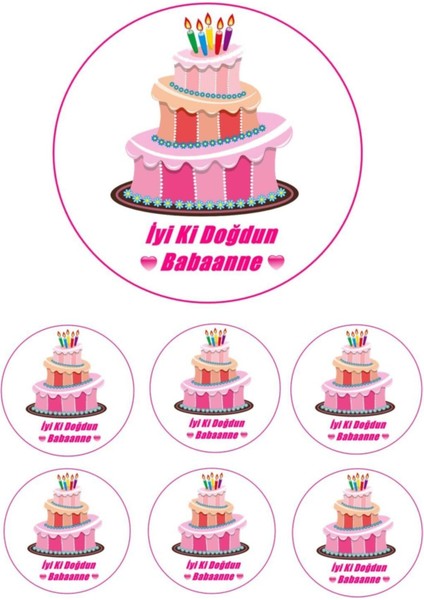 Yenilebilir Pasta Resmi I. k. d. Babaanne Pirinç Kağıdından 6- 8- 10 Kişilik Pastaya Uygun 16 cm