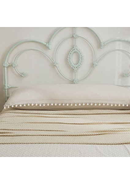 Bej Uzun Pamuklu Ponpon Detaylı Yastık Kılıfı 50X135 cm Ergonomik ve Rahat Kullanım fiyatları