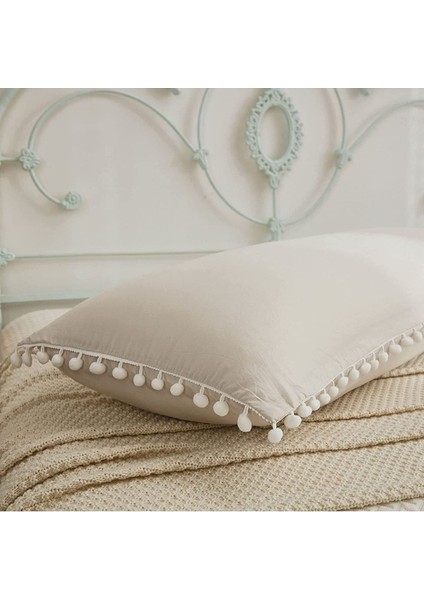 Bej Uzun Pamuklu Ponpon Detaylı Yastık Kılıfı 50X135 cm Ergonomik ve Rahat Kullanım modelleri