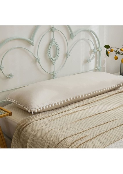 Bej Uzun Pamuklu Ponpon Detaylı Yastık Kılıfı 50X135 cm Ergonomik ve Rahat Kullanım fırsatları