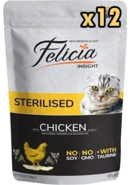 Tahılsız Sterilised Tavuklu Yaş Kedi Maması 85 gr (12 Adet)