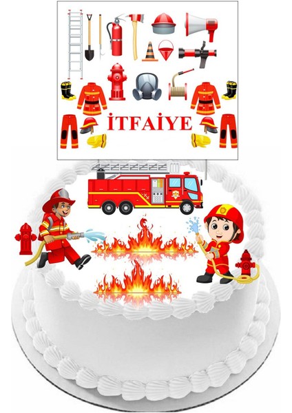 Itfaiye Temalı Pasta Süsü Kürdanı Şekildeki Görsel Aynı Adette Gelecek