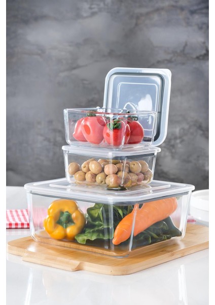 3'lü Vakumlu Cam Saklama Kabı, Kahverengi, Sağlıklı ve Kullanışlı Set