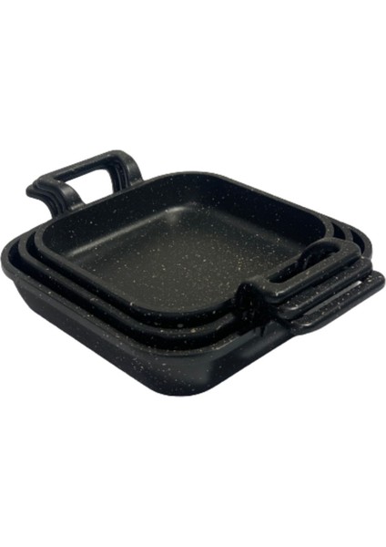 Siyah Granit Kaplama Kare Sahan Seti 3'lü 18-20-22 cm modelleri