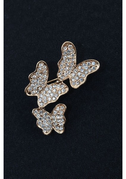 Gold Üçlü Kelebek Broş. Taşlı Tasarım Broş. Yaka Iğnesi Broş. Kadın Broş. Broş. Kelebek Broş. fırsatları