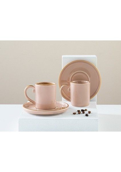 Pudra Renkli 2'li Porselen Kahve Fincan Takımı, 85 ml