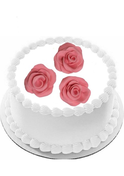 Yenilebilir Pasta Süslemesi Pembe Şeker Hamurundan Gül 3 Adet Gelecek 4- 5 cm Ebatında