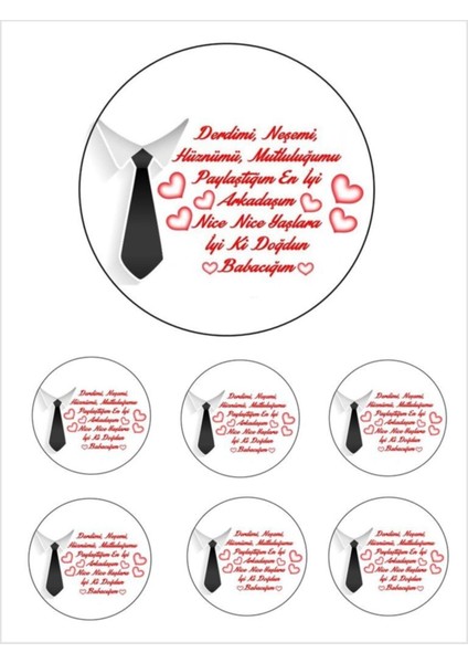 Yenilebilir Pasta Resmi Doğum Günü Baba Pirinç Kağıdından 6- 8- 10 Kişilik Pastaya Uygun 16 cm