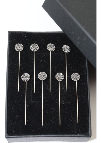 8’li Gri Taşlı Eşarp ve Şal Iğnesi. Eşarp Iğnesi. Şal Iğnesi. Türban Iğnesi. Başörtü Iğnesi.