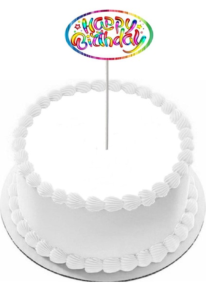Pasta Yazısı Happy Birthday 5X9CM Ebat Kuşe Parlak Baskı 1 Adet Kürdan Gelecek Gökkuşağı Renk
