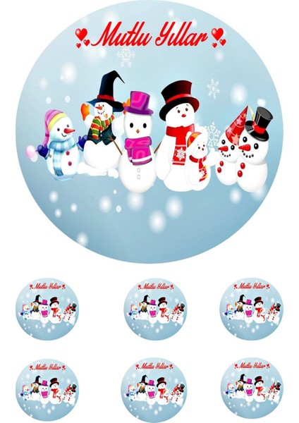 Yenilebilir Pasta Resmi Yılbaşı Pastası Pasta Resmi 6- 8- 10 Kişilik Pastaya Uygun 16 cm