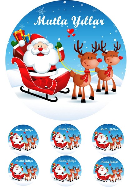 Yenilebilir Pasta Resmi Yılbaşı Pastası Pasta Resmi 6- 8- 10 Kişilik Pastaya Uygun 16 cm