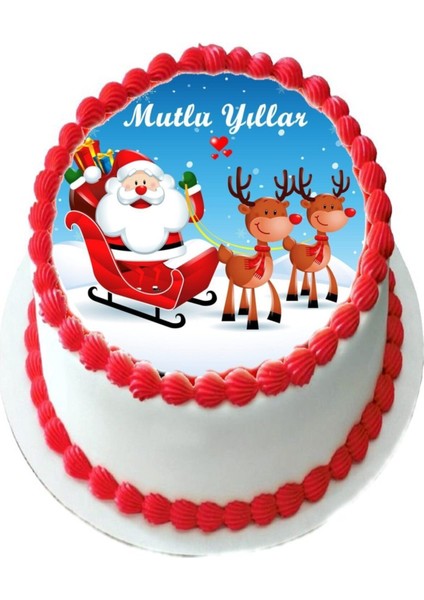 Yenilebilir Pasta Resmi Yılbaşı Pastası Pasta Resmi 6- 8- 10 Kişilik Pastaya Uygun 16 cm fiyatları