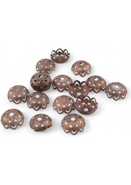 Daire Desenli 25 mm Kubbe Model Bakır Renk Metal 10 Adet (Küpe Aparatı, Bileklik Ucu, Broş Aksesuar)