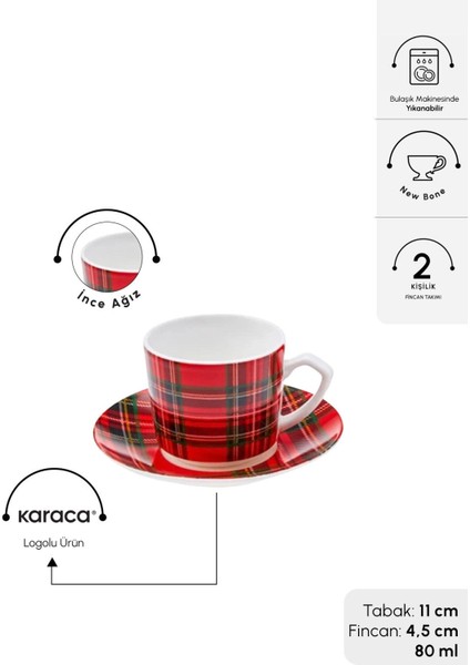 Kırmızı Ekose 2 Kişilik Kahve Fincanı Takımı 80 Ml, Şık ve Kullanışlıdır. fiyatları
