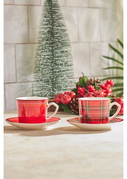 Kırmızı Ekose 2 Kişilik Kahve Fincanı Takımı 80 Ml, Şık ve Kullanışlıdır. modelleri