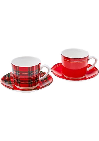 Kırmızı Ekose 2 Kişilik Kahve Fincanı Takımı 80 Ml, Şık ve Kullanışlıdır. fırsatları