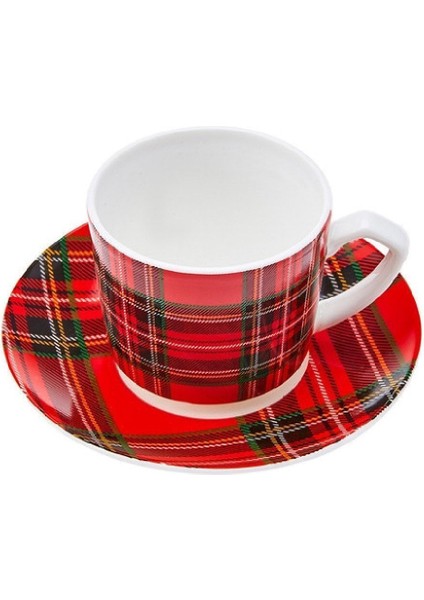 Kırmızı Ekose 2 Kişilik Kahve Fincanı Takımı 80 Ml, Şık ve Kullanışlıdır.