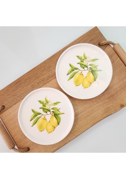 Limon Desenli Porselen Yuvarlak Mini Sunum Tabağı 2'li