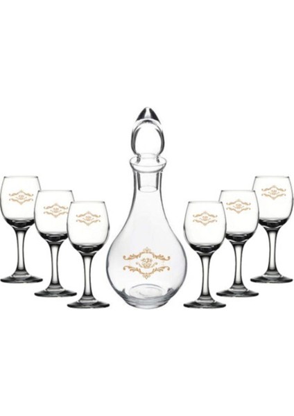 Turuncu 7'li Şişe ve Kadeh Takımı Yaldızlı, Şık ve Zarif Tasarım