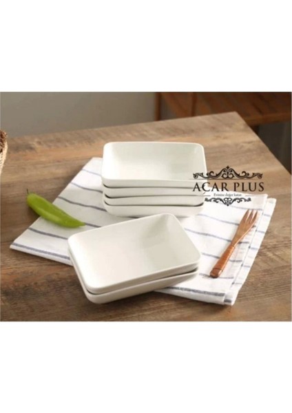 Beyaz 6'lı Porselen Çukur Dikdörtgen Sunum Tabağı Seti