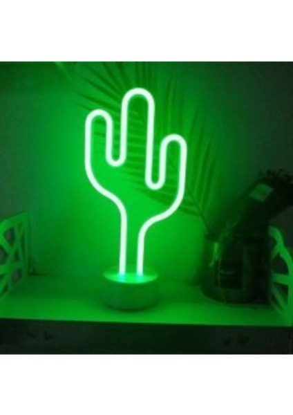Turkuaz Kaktüs Neon LED Masa Lambası, Dekoratif ve Işıltılı Tasarım