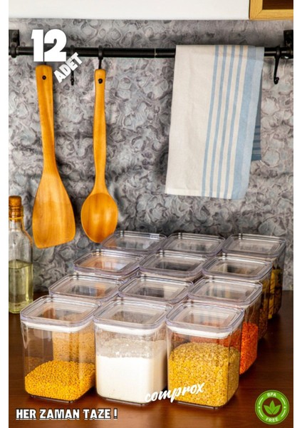 Turuncu 12'li 900ML Kare Saklama Kabı Seti, Vakumlu Kapak, Bpa Free