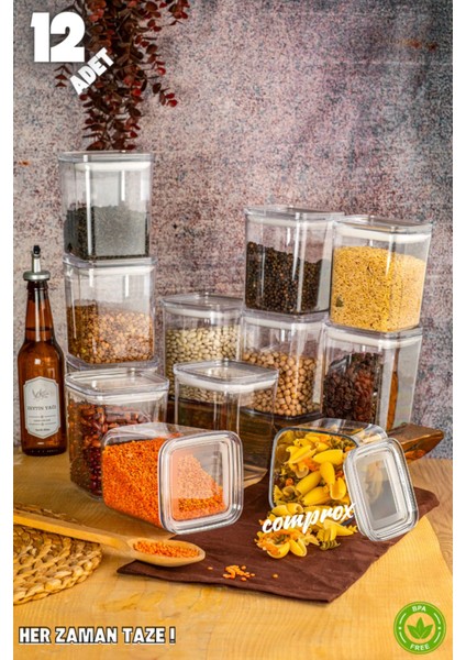 Turuncu 12'li 900ML Kare Saklama Kabı Seti, Vakumlu Kapak, Bpa Free fiyatları