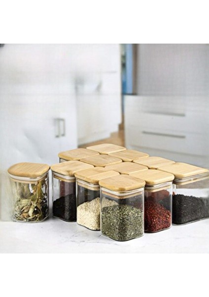 12'li Bambu Kapaklı Kare Baharatlık Kavanozlar, Vakumlu, Şık ve Kullanışlı 6X8CM Set fiyatları