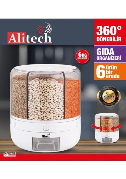 6 Gözlü 360° Dönen Organizer Saklama Kabı, Beyaz, 6 kg Kapasiteli