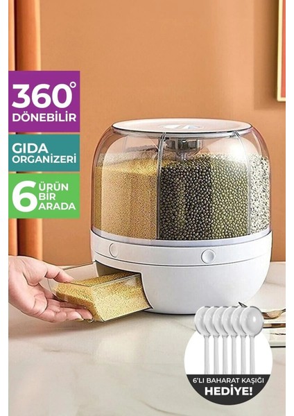 6 Gözlü 360° Dönen Organizer Saklama Kabı, Beyaz, 6 kg Kapasiteli modelleri